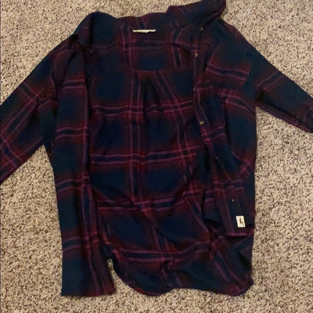 Hollister pink and dark blue flannel